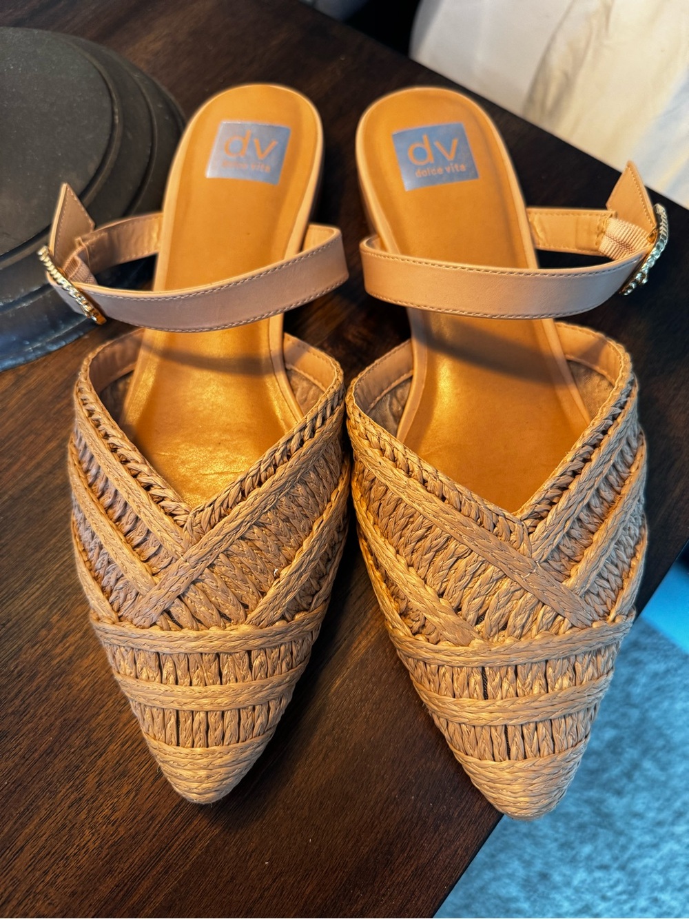 DV by Dolce Vita Tan Braided Pointed-Toe Slide Mules
